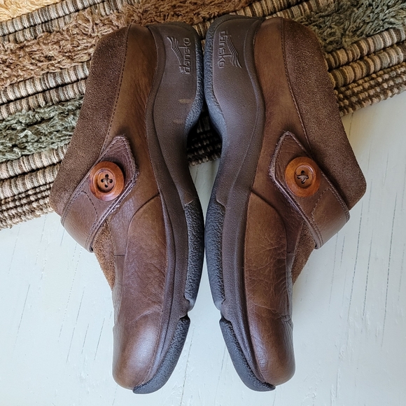 Dansko Kaya Brown Leather Slip On Clogs with Suede Cuffs Women's 38 US 7.5-8 - Picture 3 of 14